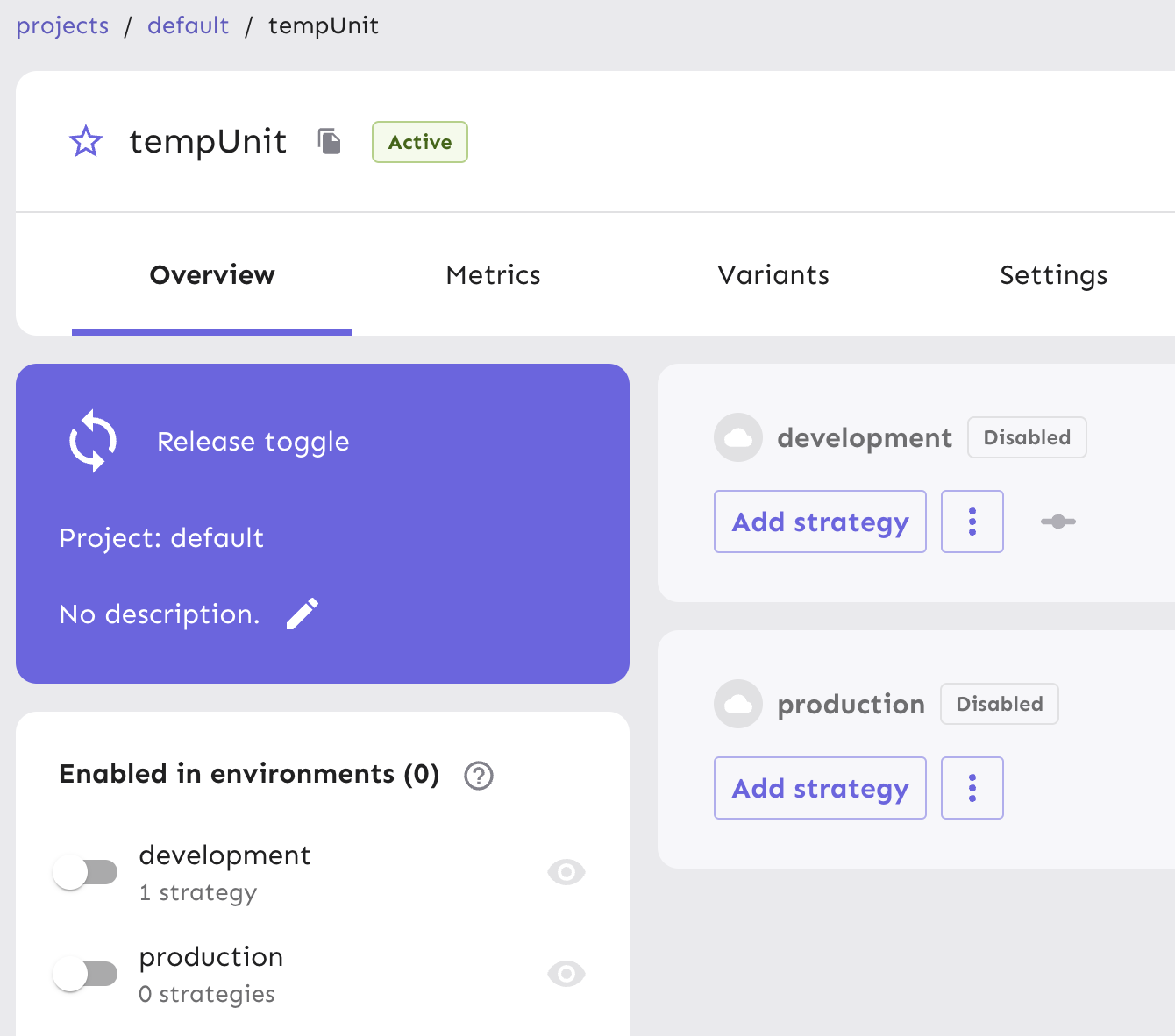 Image of feature flag with a disabled environment